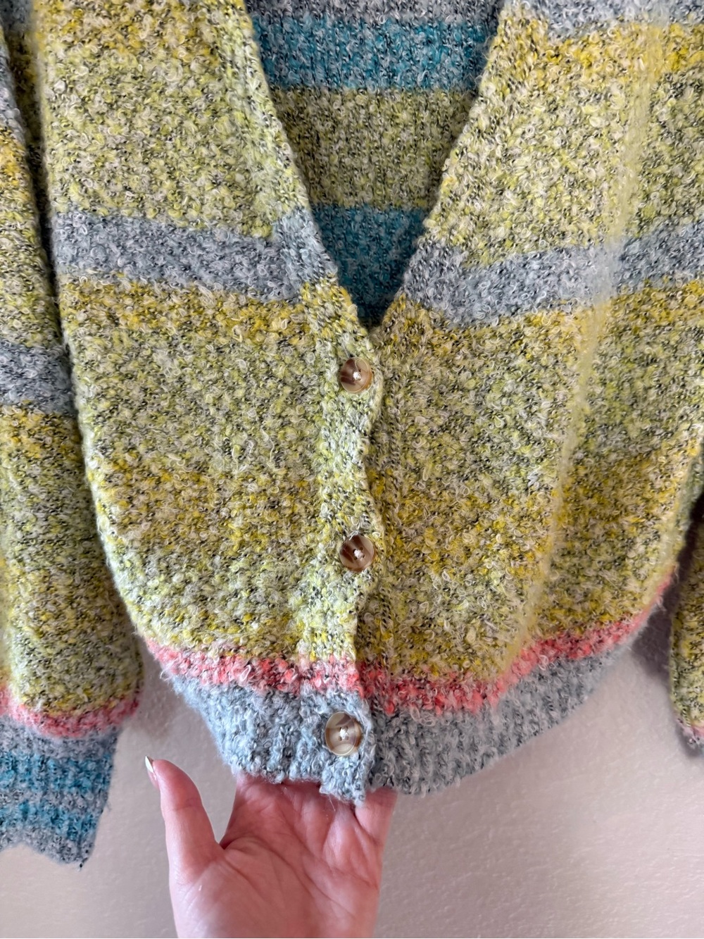 Free People Pastel Green Multicolor Textured Button Cardigan - Picture 6 of 8